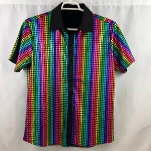 Jogal Rainbow Colorful Disco Club Shirt Medium button down